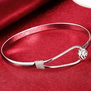 Adjustable Sterling Floral Bangle Bracelet
